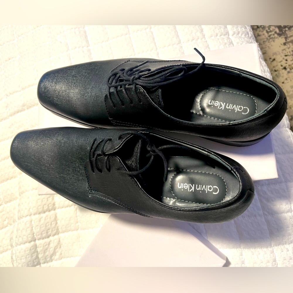 Calvin Klein Brodie Mens Black Leather Lace Up Oxford Dress Shoes Size —13